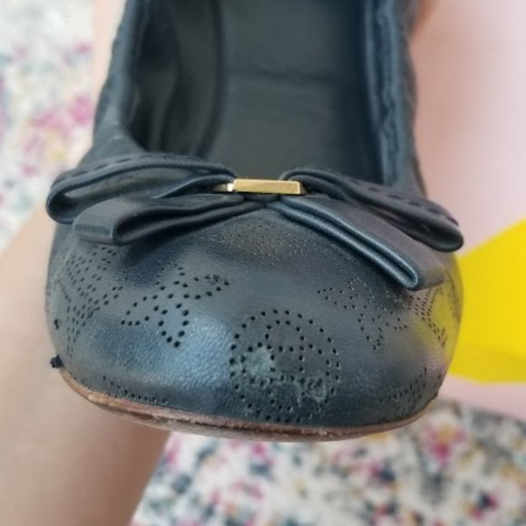 Authentic Louis Vuitton Leather Navy Elba Flats 37 - Picture 8 of 11